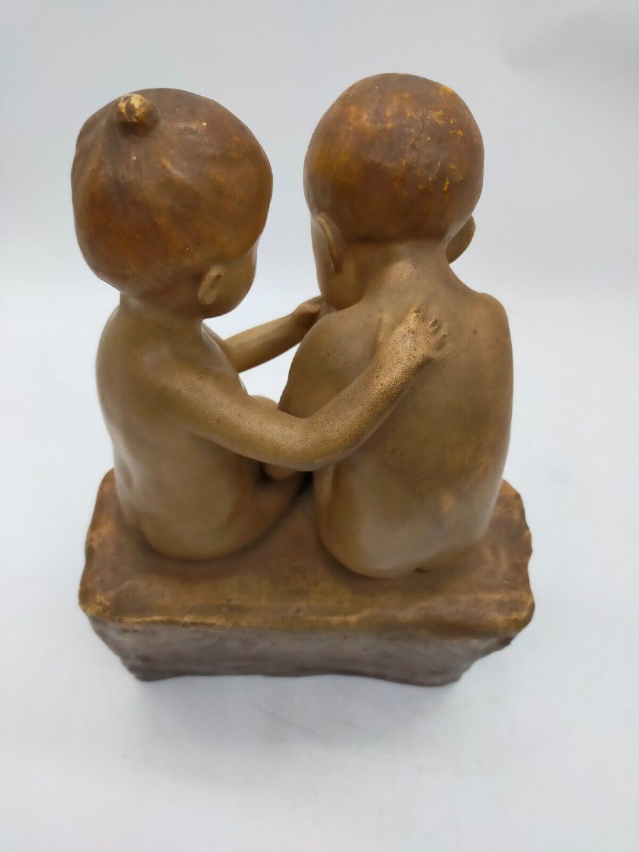 Friedrich Goldscheider, Adam And Eve, Colored Ceramic, Signed Jaray-photo-2