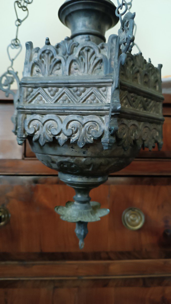 Lampe Votive Néo-gothique Du 19ème Siècle-photo-1