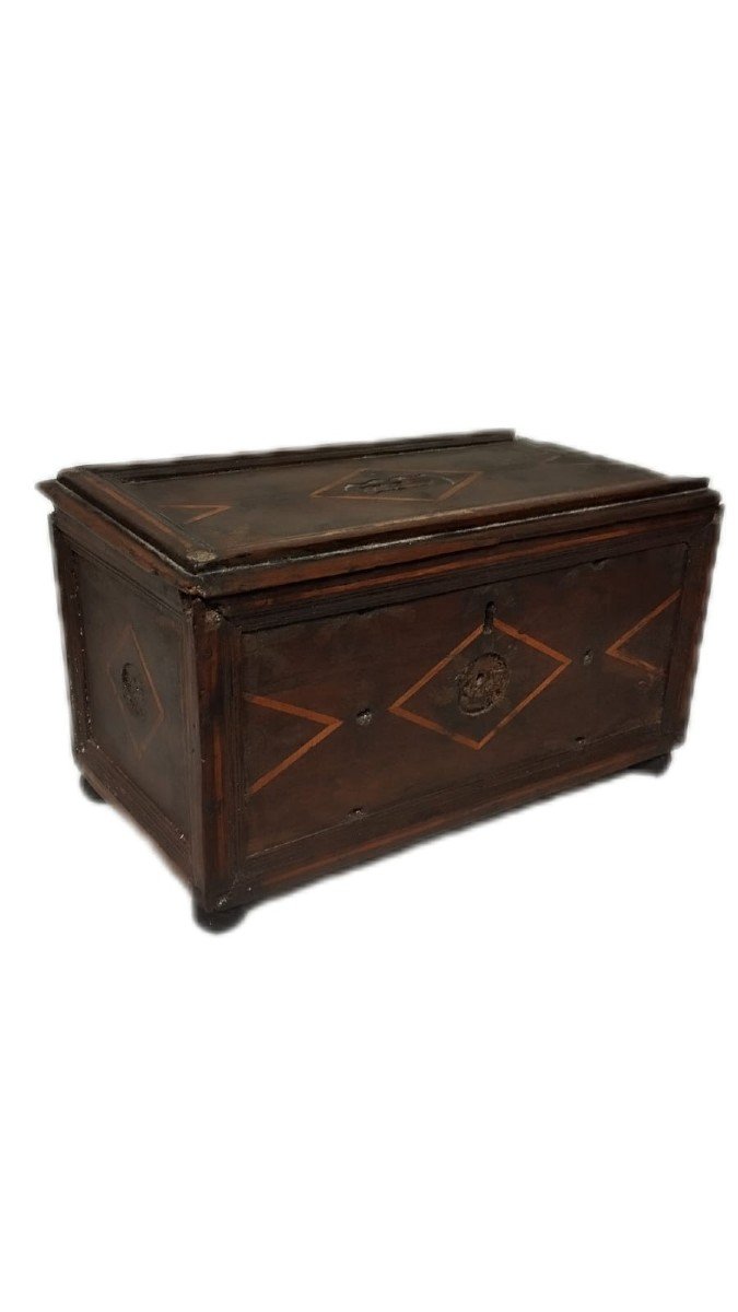 Ancient Inlaid Wooden Box From The 17th Century