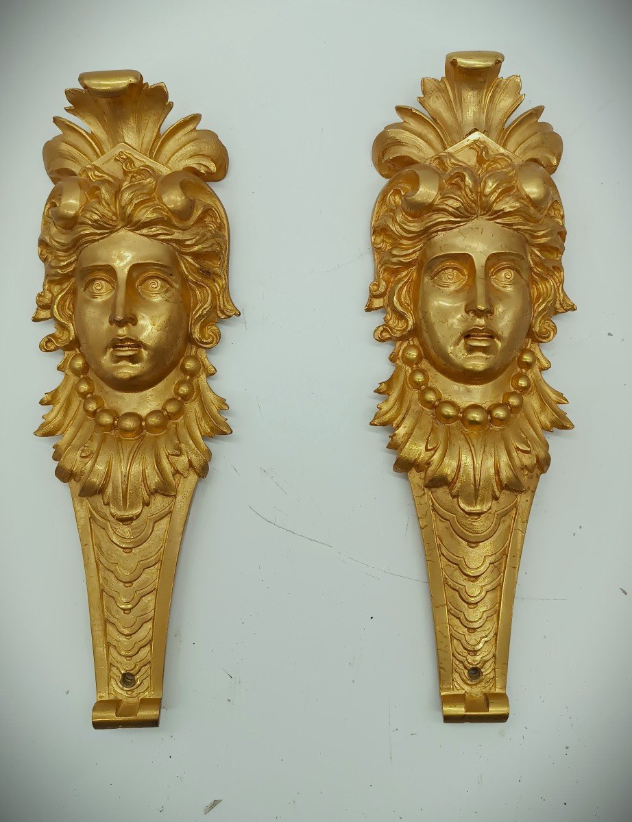 Paire De Cariatides En Bronze Doré Au Mercure 27cm X 10