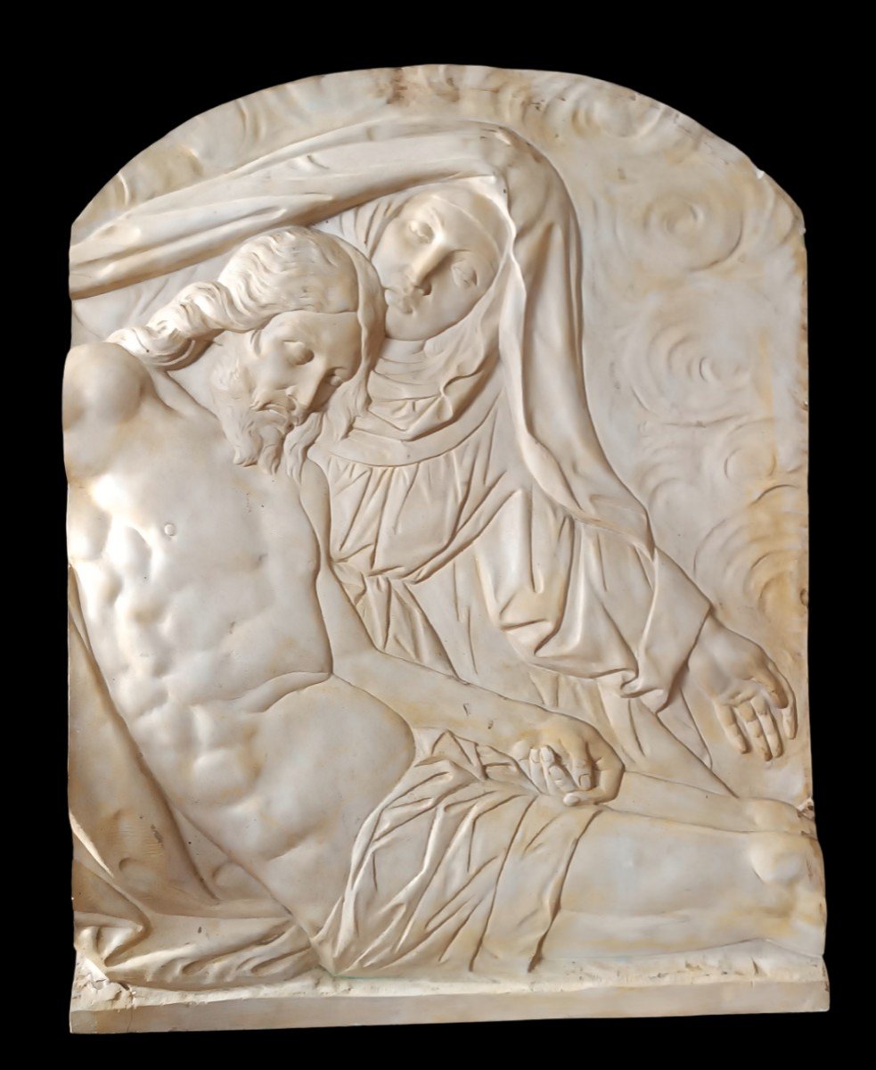 Large Tile Bas-relief Stucco Plaque Madonna With Christ-photo-2