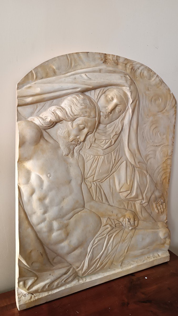 Large Tile Bas-relief Stucco Plaque Madonna With Christ-photo-5