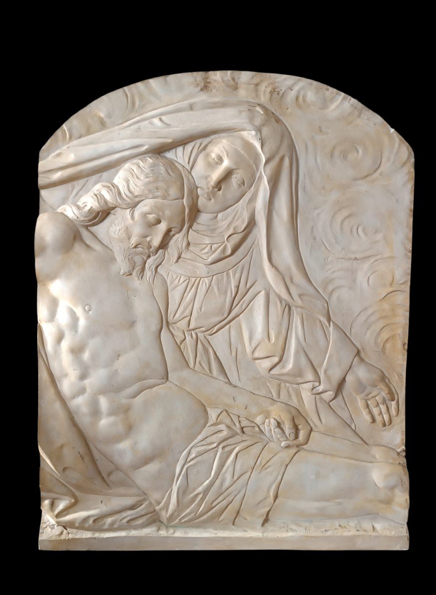 Grande Plaque En Stuc Bas-relief En Carrelage Madone Avec Le Christ