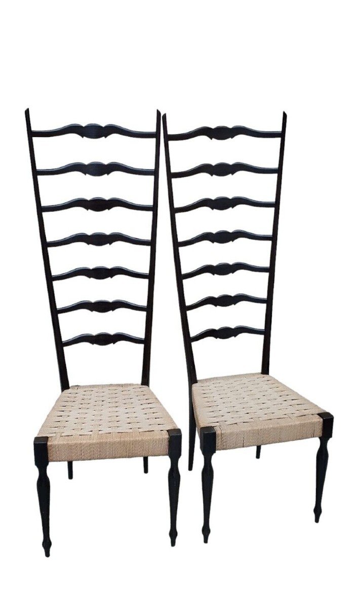 Paire De Chaises Chiavarine à Dossier Haut Design Années 1950/60-photo-3
