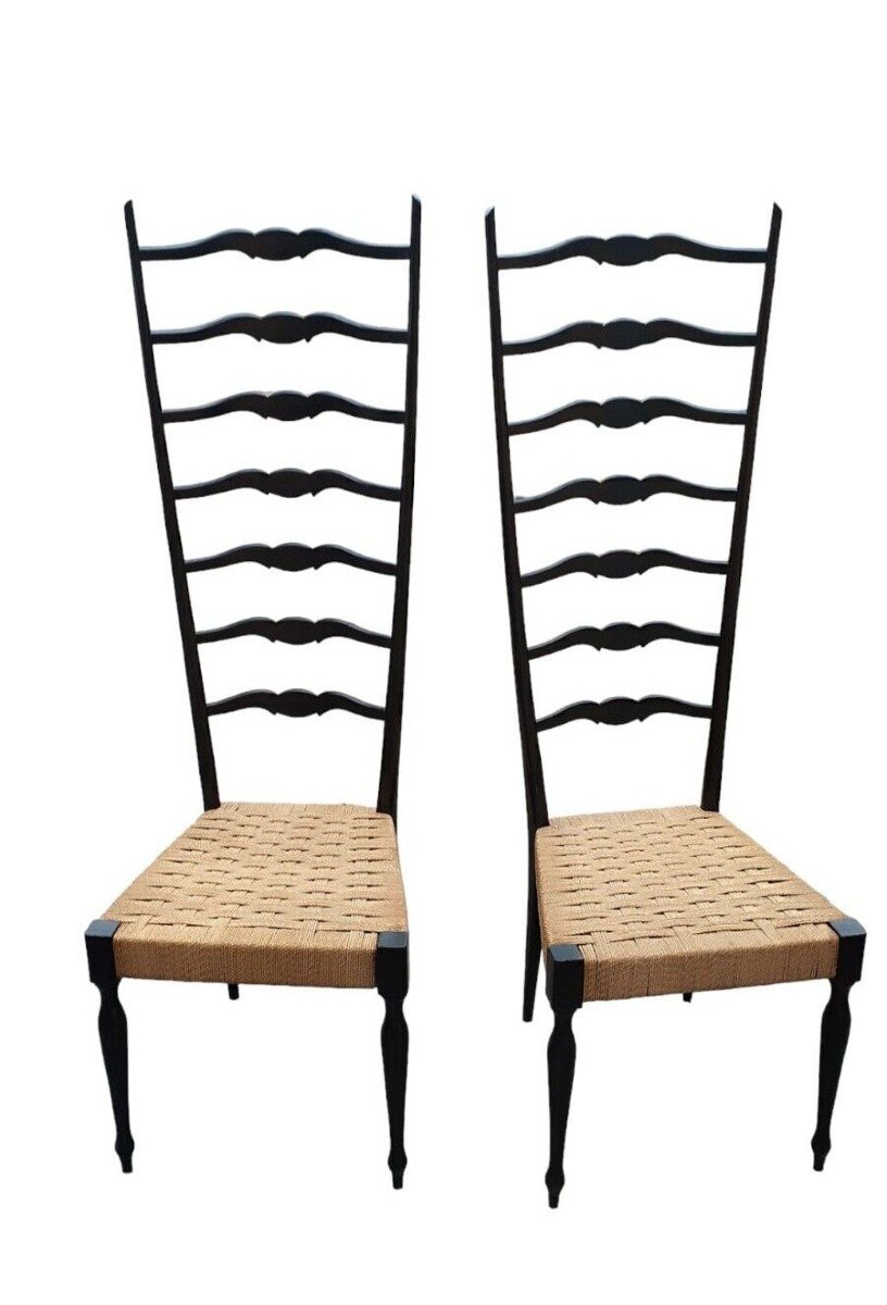 Paire De Chaises Chiavarine à Dossier Haut Design Années 1950/60