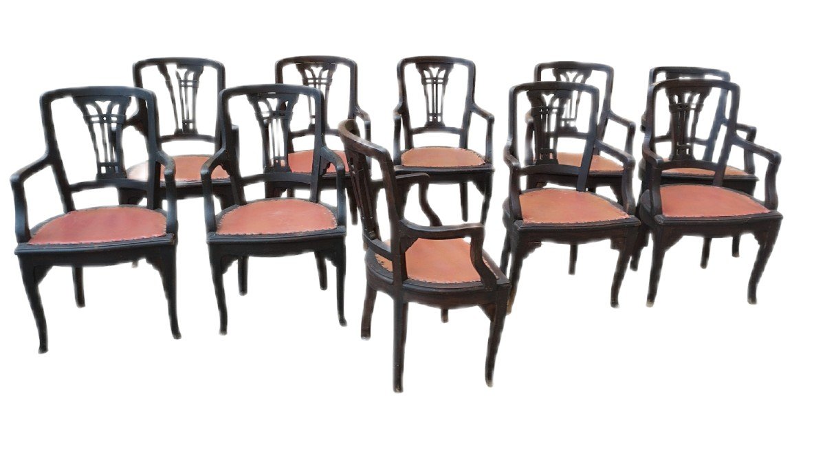 Rare Group Of Ten Italian Armchairs From The 19th Century-photo-1