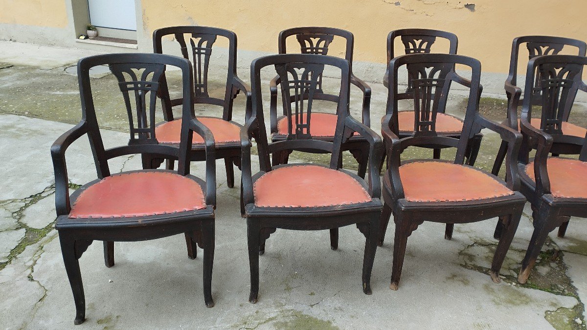 Rare Group Of Ten Italian Armchairs From The 19th Century-photo-8