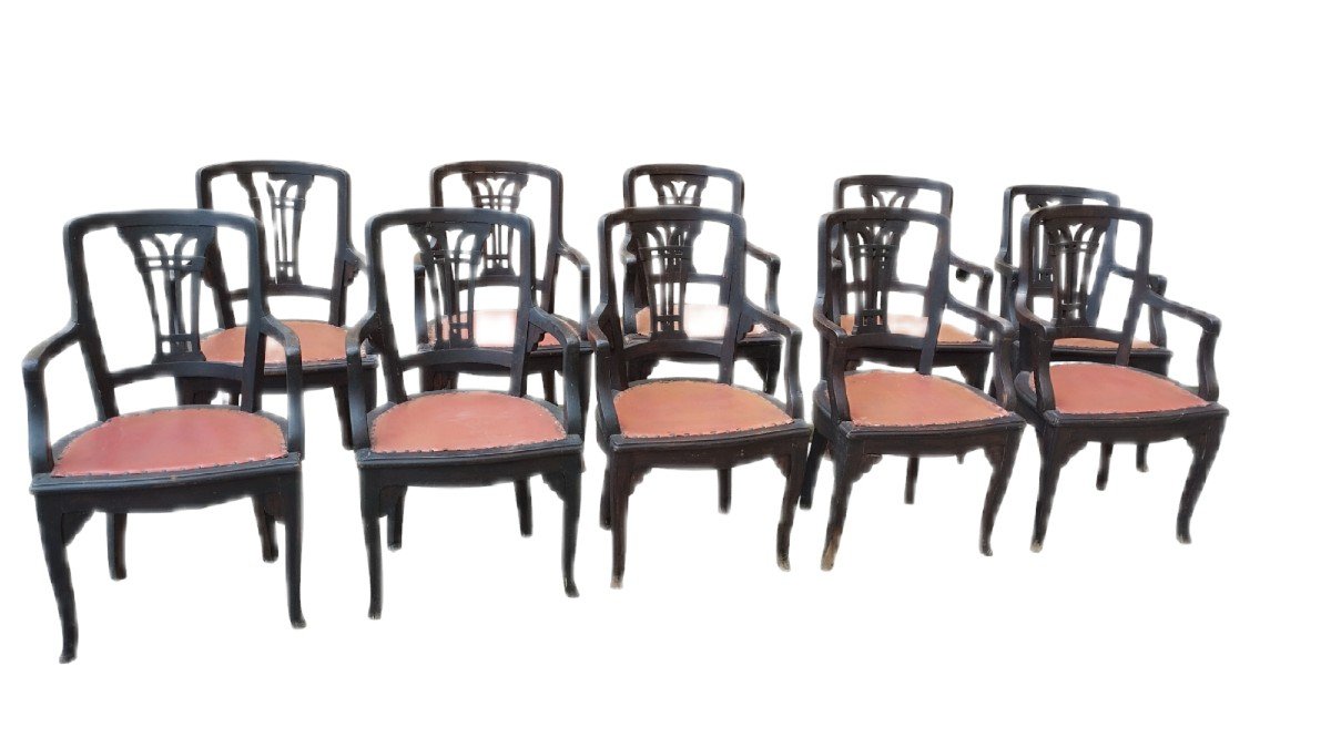 Rare Group Of Ten Italian Armchairs From The 19th Century