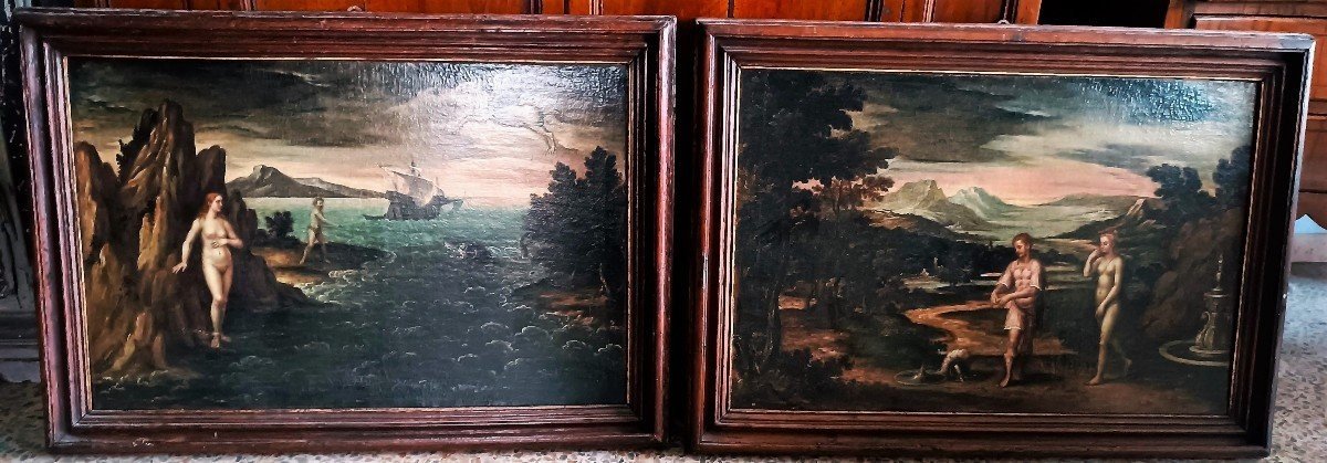 Pair Of Ancient Paintings - Mythological Subject - Roman School - 17th Century