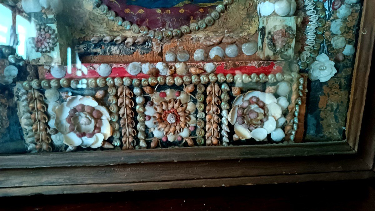 Large Execution Of The Madonna In A Coral Casket And Shells, 19th Century Sicilian Manufacture-photo-3