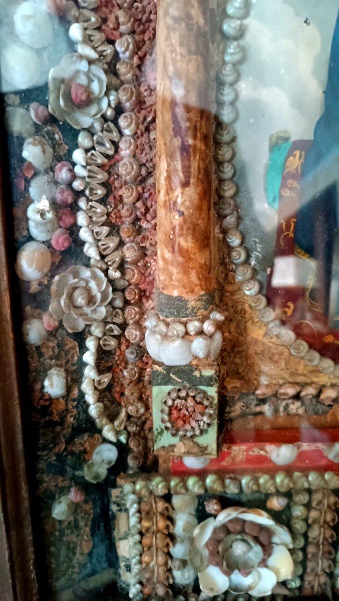 Large Execution Of The Madonna In A Coral Casket And Shells, 19th Century Sicilian Manufacture-photo-4