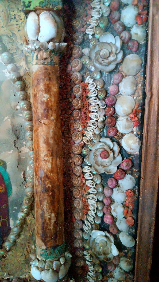 Large Execution Of The Madonna In A Coral Casket And Shells, 19th Century Sicilian Manufacture-photo-5