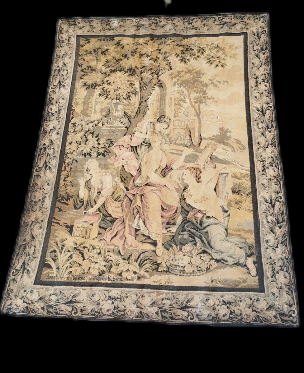 Large Antique French Tapestry From The Early 1900s,-photo-4