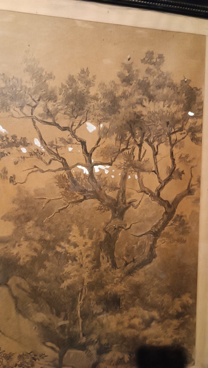 Large Landscape Painting, Mixed Media, 19th Century-photo-1