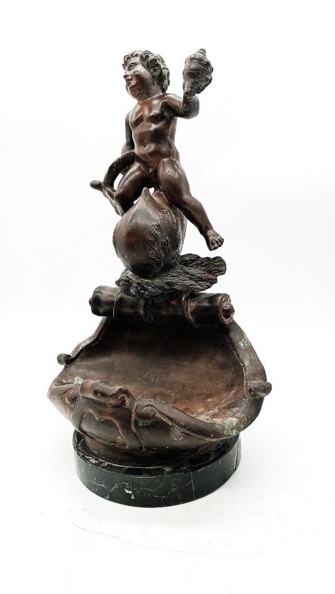 Ancient Bronze Sculpture "newt Child" Signed Vincenzo Cinque, Late 19th Century-photo-2