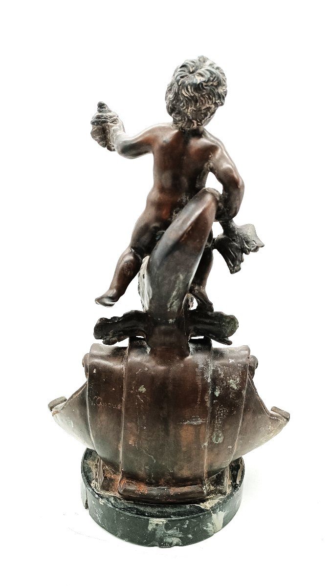 Ancient Bronze Sculpture "newt Child" Signed Vincenzo Cinque, Late 19th Century-photo-4