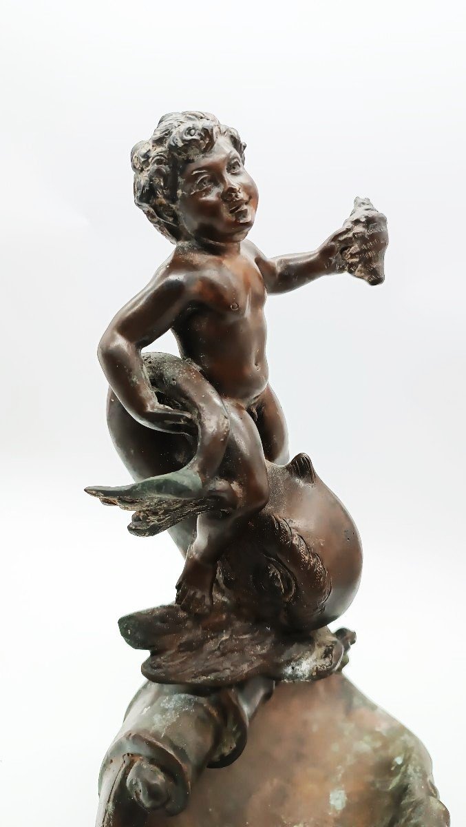 Ancient Bronze Sculpture "newt Child" Signed Vincenzo Cinque, Late 19th Century-photo-1