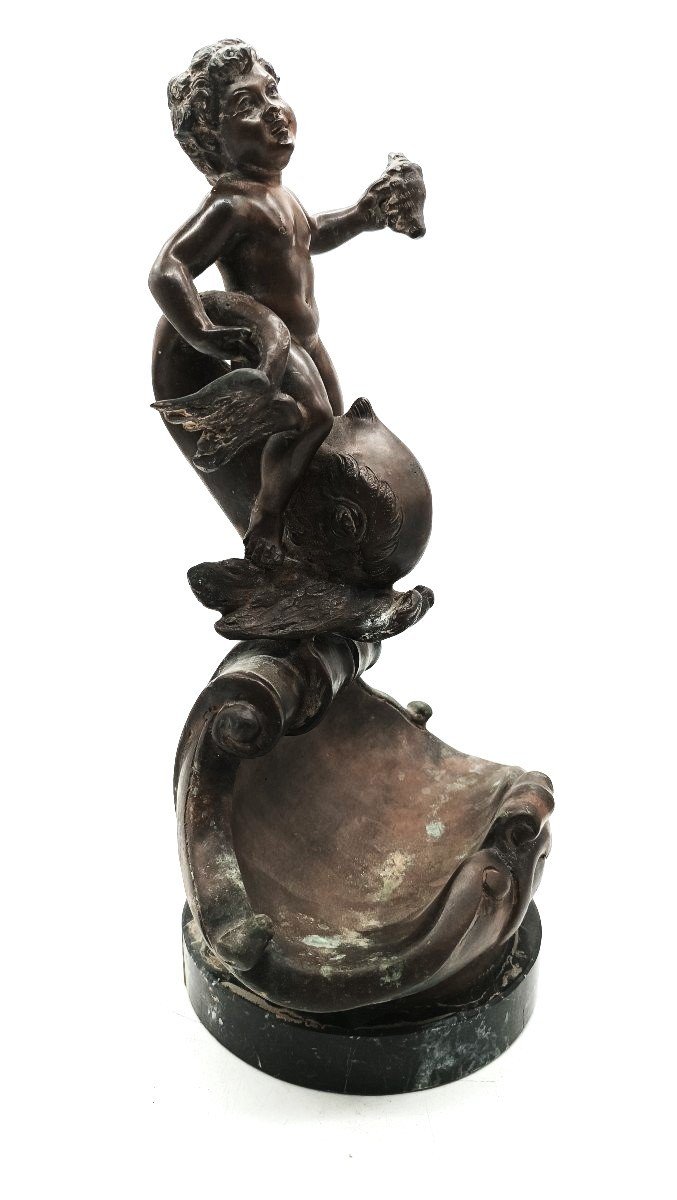 Ancient Bronze Sculpture "newt Child" Signed Vincenzo Cinque, Late 19th Century-photo-2