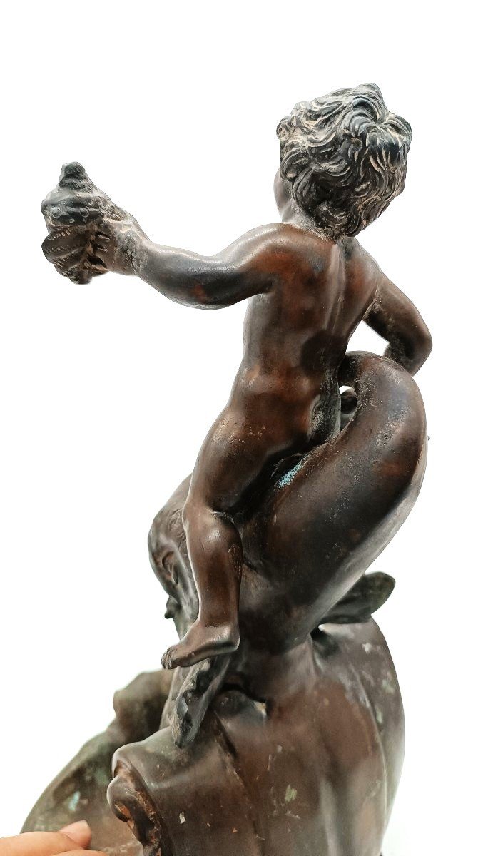 Ancient Bronze Sculpture "newt Child" Signed Vincenzo Cinque, Late 19th Century-photo-3