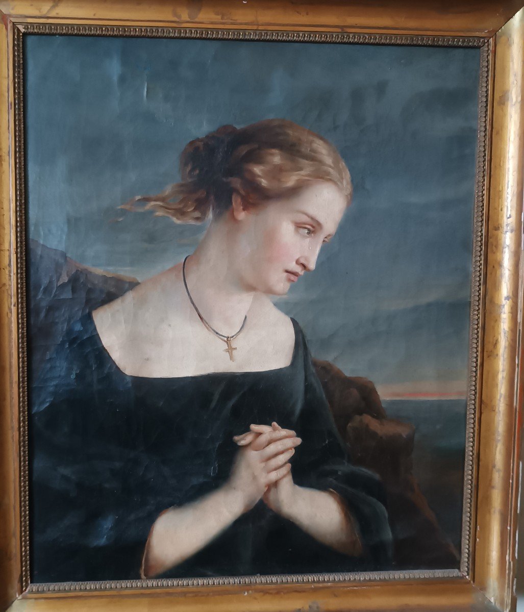 Antique 19th Century Female Portrait Painting-photo-3