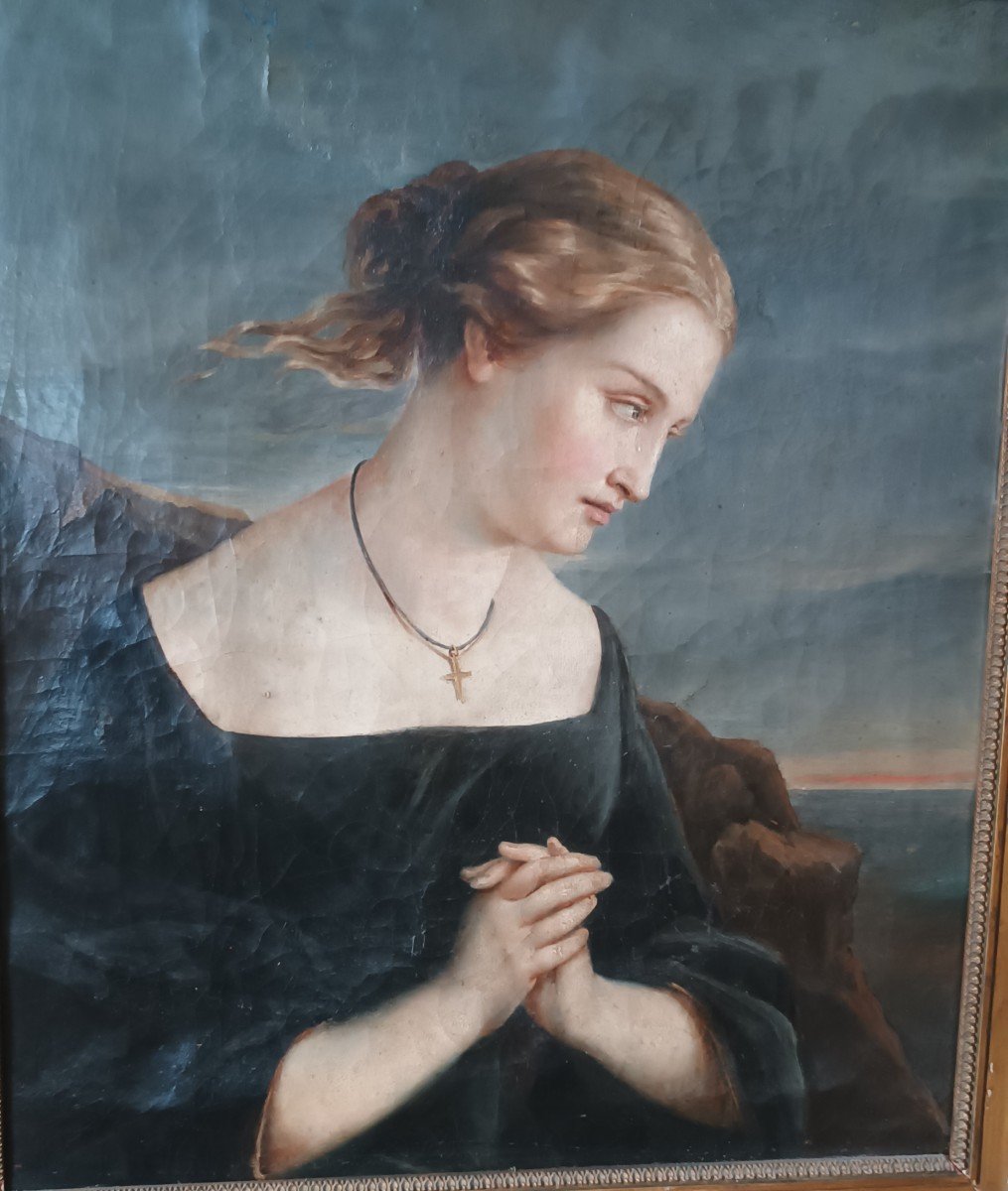 Antique 19th Century Female Portrait Painting-photo-4