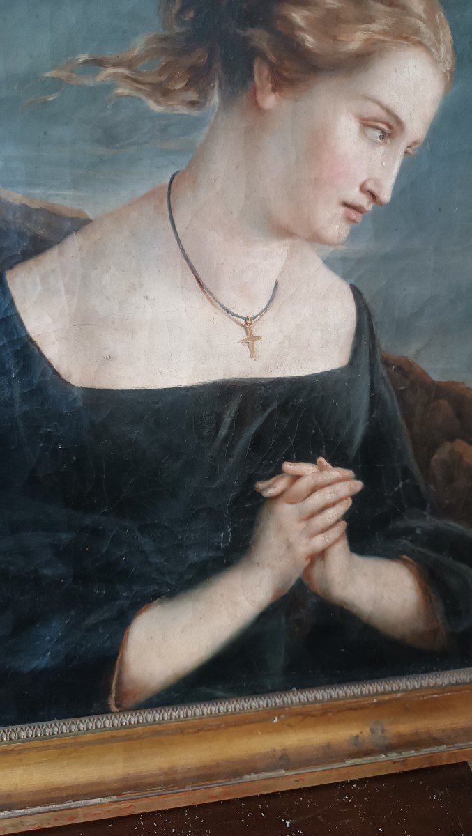 Antique 19th Century Female Portrait Painting-photo-3