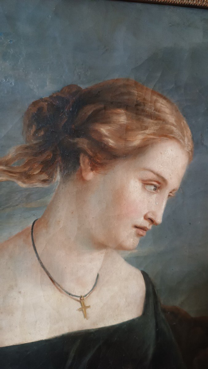 Antique 19th Century Female Portrait Painting-photo-5