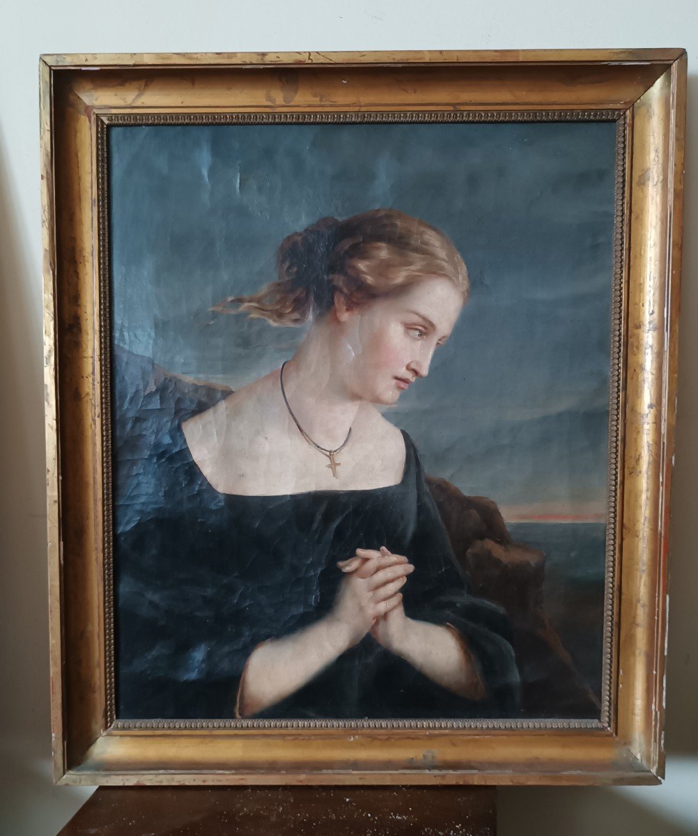 Antique 19th Century Female Portrait Painting