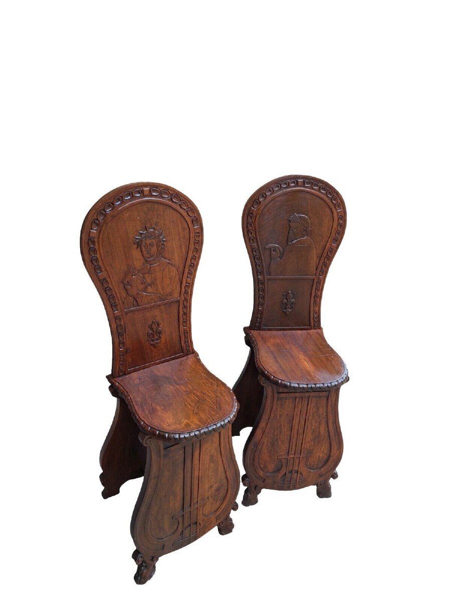 Pair Of Ornamental Chairs Florence End Of 19th Century Carved Wood-photo-2