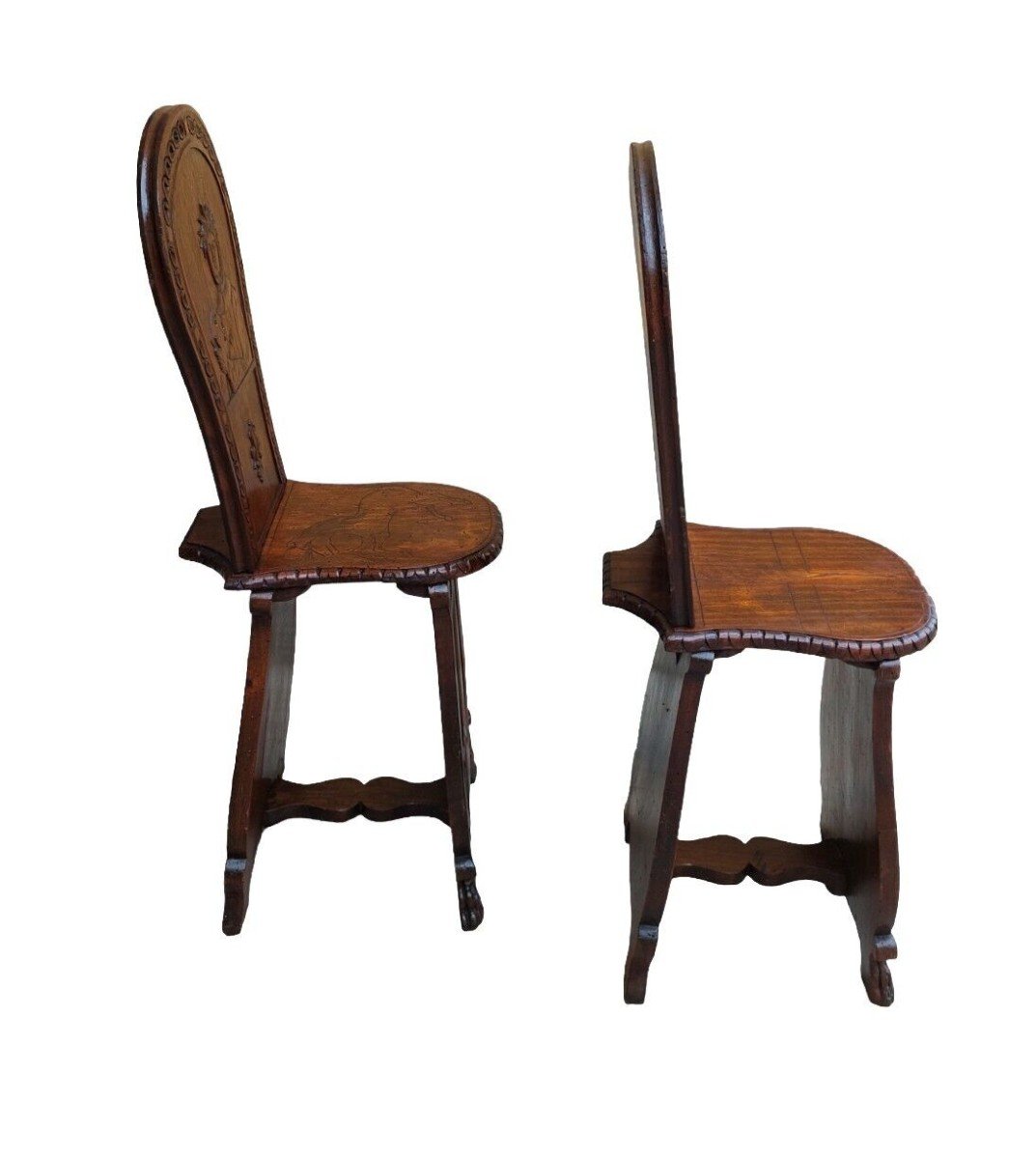 Pair Of Ornamental Chairs Florence End Of 19th Century Carved Wood-photo-3