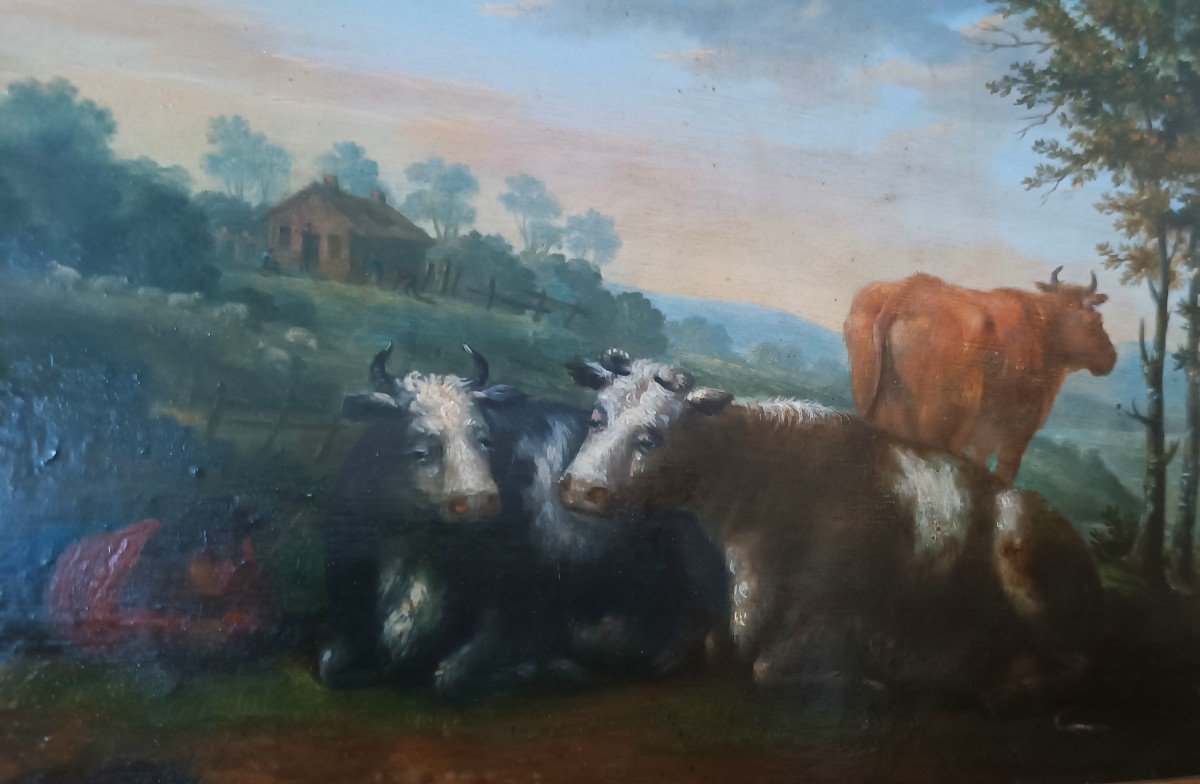 Peinture De Paysage Bucolique Sur Bois, Fin XVIIIe Siècle-photo-4