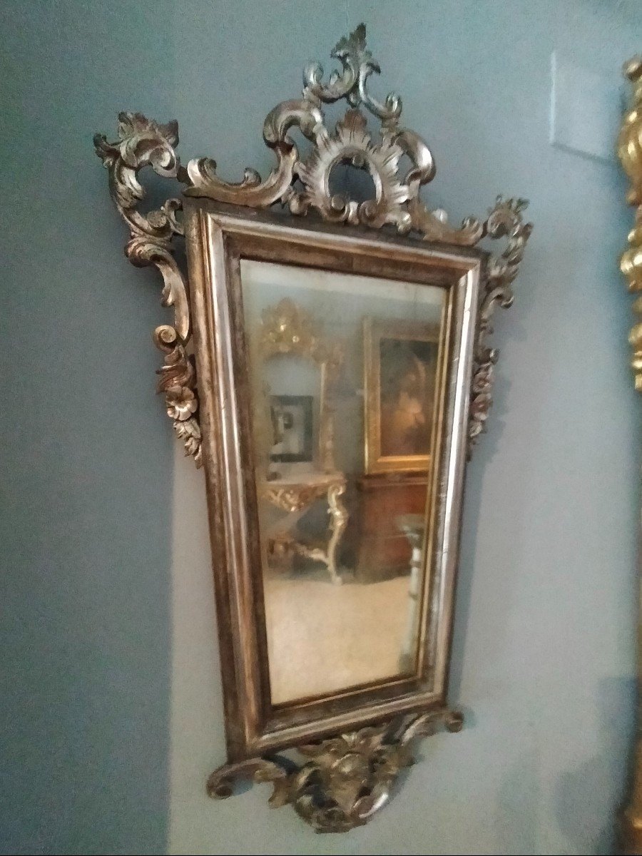 Beautiful Mirror In Silvered Wood, Second Half Of The 19th Century-photo-2