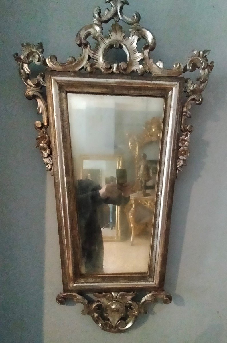 Beautiful Mirror In Silvered Wood, Second Half Of The 19th Century-photo-3