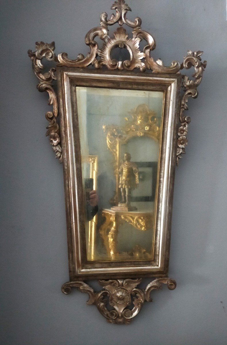 Beautiful Mirror In Silvered Wood, Second Half Of The 19th Century