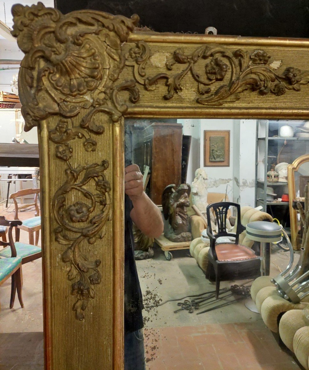 Beau Miroir Ancien En Bois Et Pastille Dorée XIX siecle-photo-3