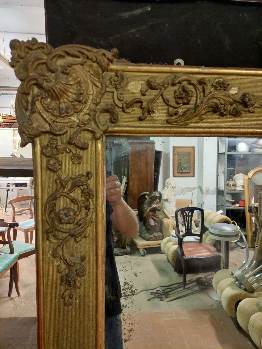 Beau Miroir Ancien En Bois Et Pastille Dorée XIX siecle-photo-1