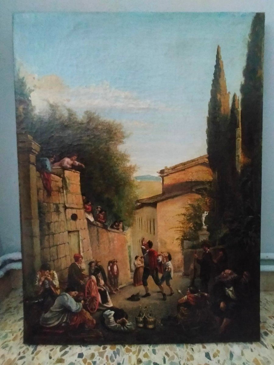 Oil Painting On Canvas , 19th Century Genre Scene-photo-2