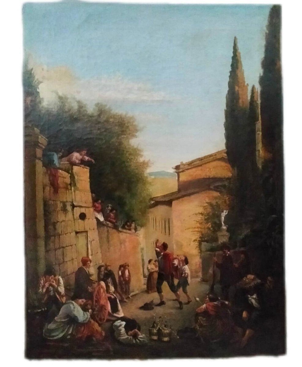 Oil Painting On Canvas , 19th Century Genre Scene