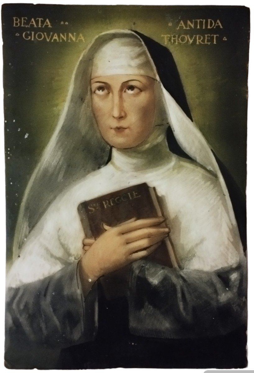  Majolique Peint Sainte Jeanne Antide Thouret, XIX Siecle