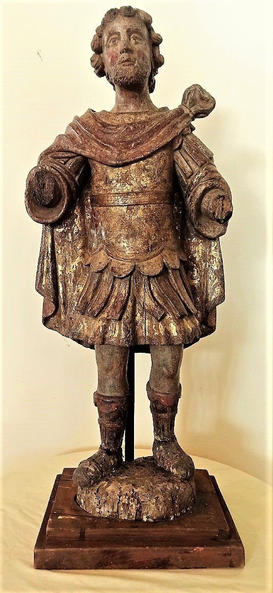 Sculpture Depicting St. Michael - Polychrome And Gilded Wood - 16th Century Italy-photo-2