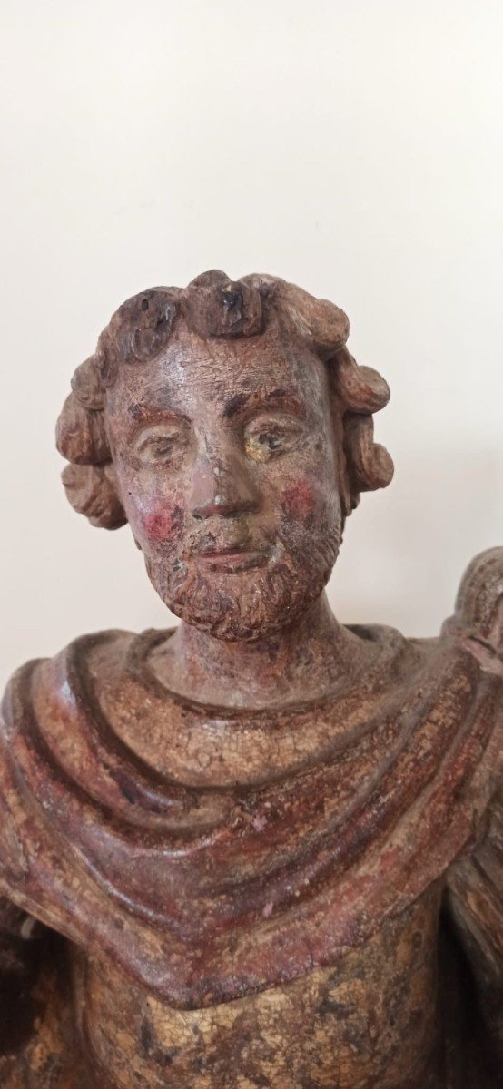 Sculpture Représentant Saint  - Bois Polychrome Et Doré - Italie XVIe Siècle-photo-2