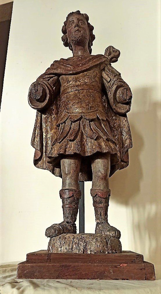 Sculpture Représentant Saint  - Bois Polychrome Et Doré - Italie XVIe Siècle