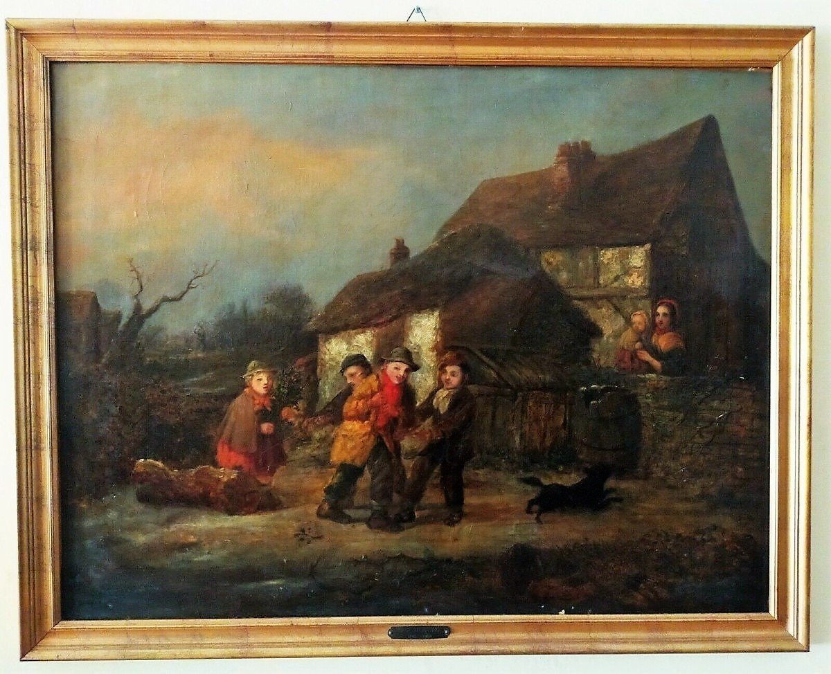 Peinture A l'Huile Sur Toile Scene Campagne Ecole Anglaise 19eme Siecle  100x80