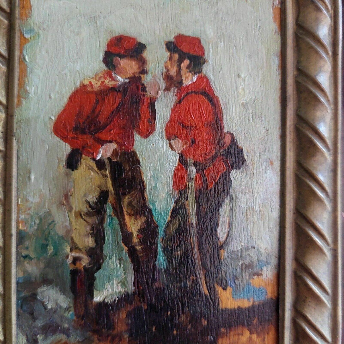 Oil Painting On Panel Depicting Garibaldi Soldiers From The Early 1900s-photo-4