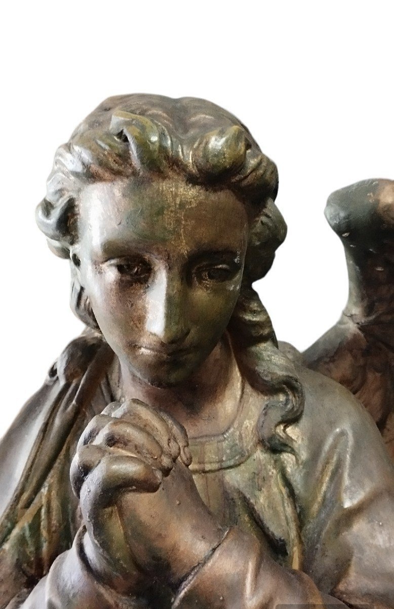 Pair Of Large 19th Century Stucco And Copper Angels  H.-photo-3