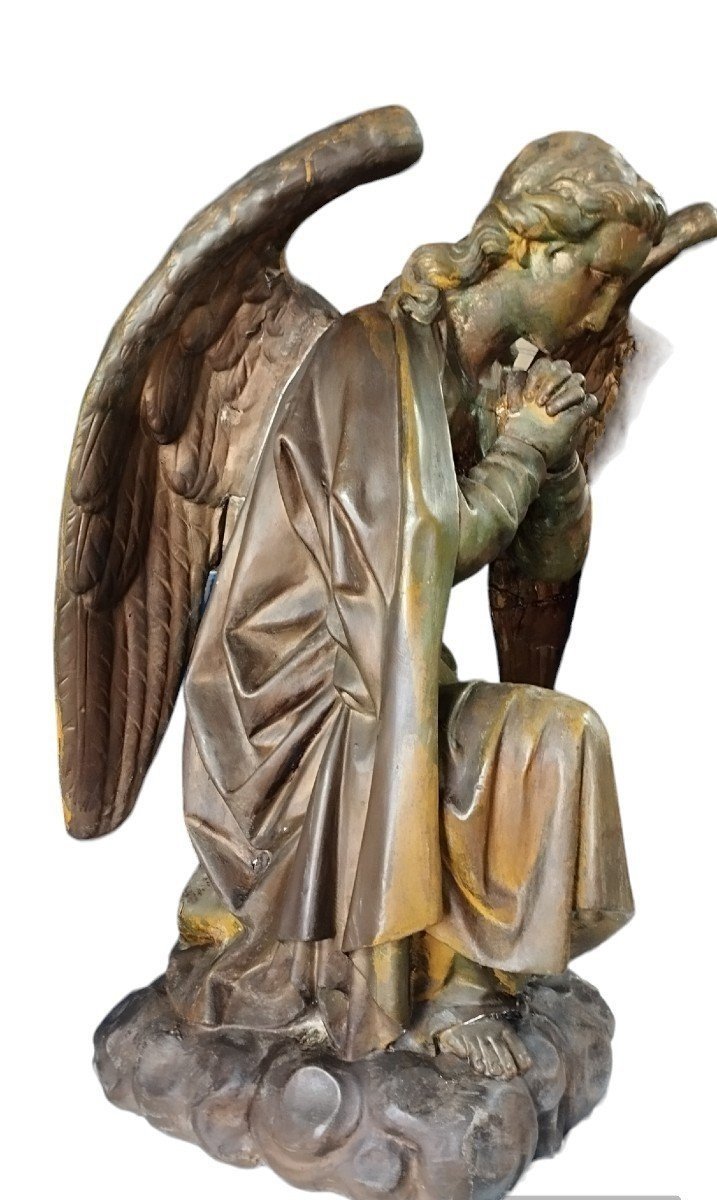 Pair Of Large 19th Century Stucco And Copper Angels  H.-photo-4