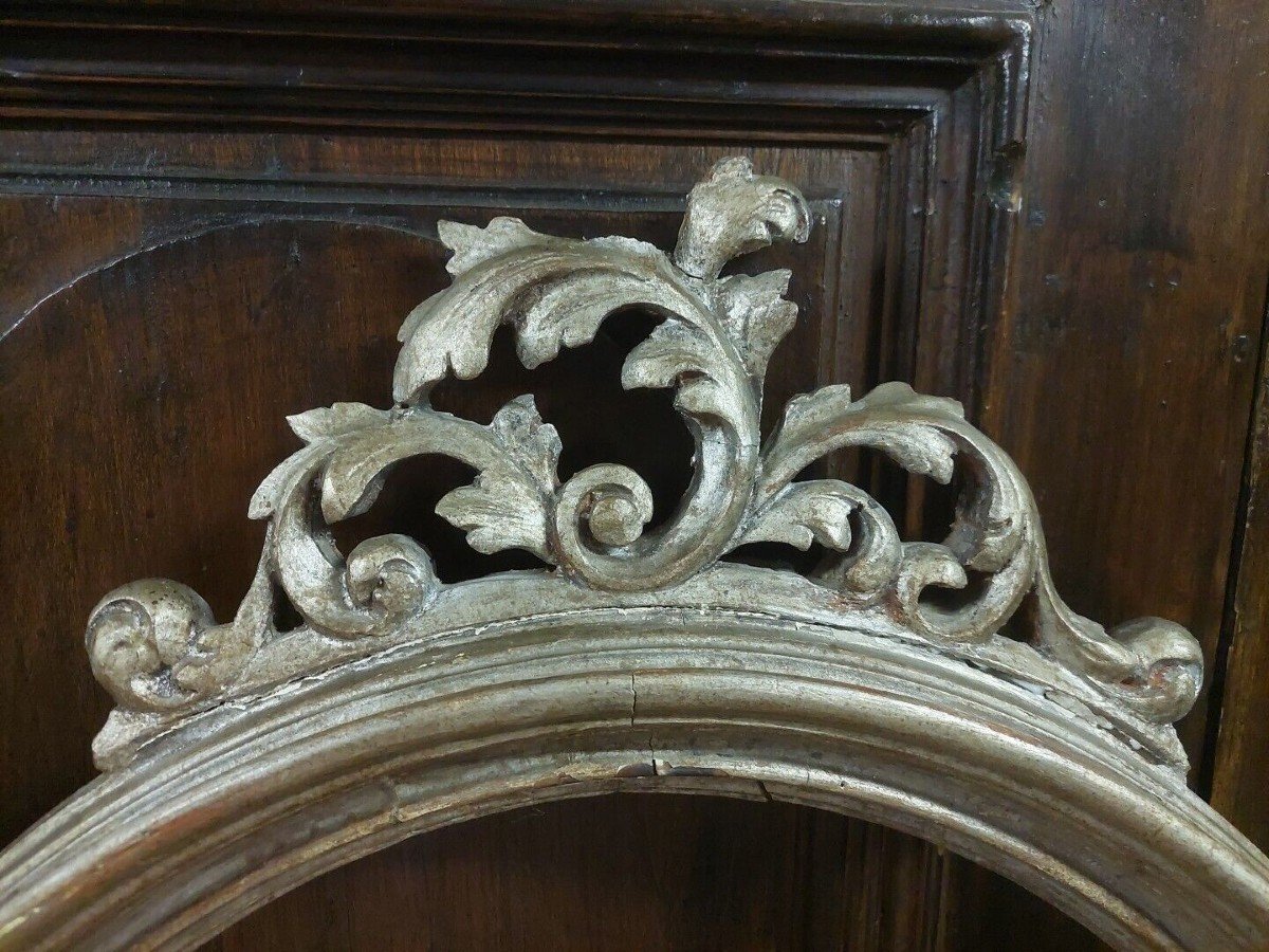 Original Antique 18th Century Silver Shaped Wooden Frame-photo-7