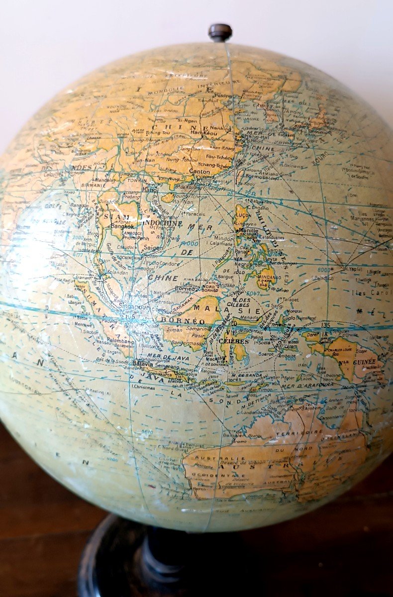 Ancient Terrestrial Globe G.thomas France Early 1900s-photo-5