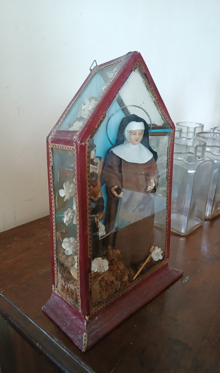 Cabinet Avec Saint Et Christ En Cire XIXème Siècle-photo-3