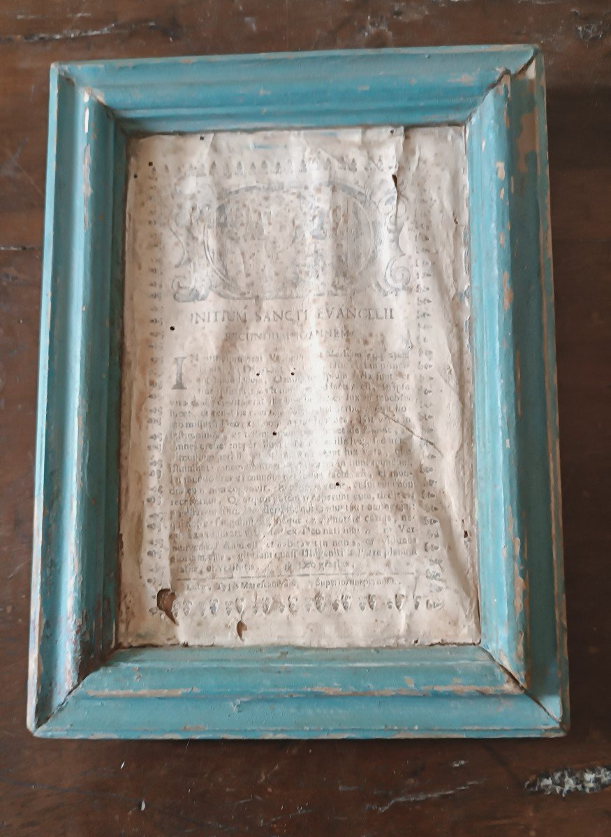 Antique 18th Century Light Blue Lacquered Cartagloria Frame-photo-3